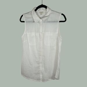 Sonoma Life+Style White Button Down Dress Shirt Collar Blouse 100% Cotton Size M